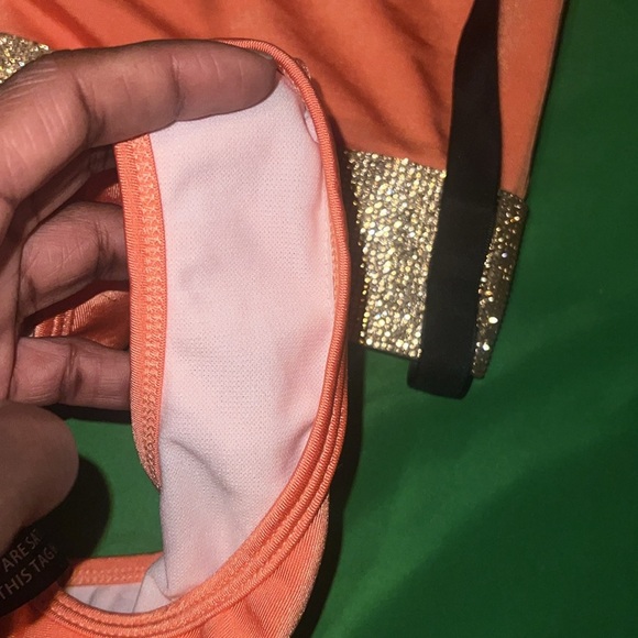 NWT Pretty Little Thing Peach & Gold Women's Swim Bikini 3 Piece Set size 6-FLAW - Picture 6 of 15